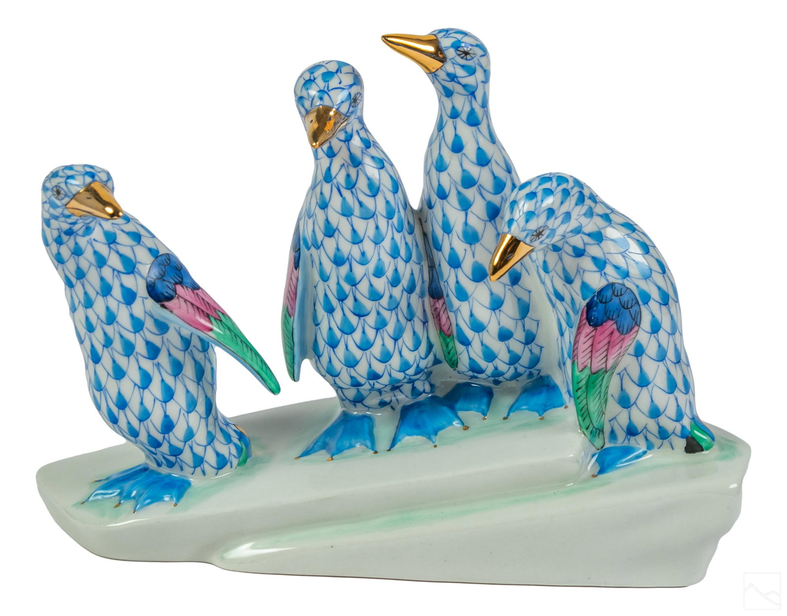 Herend Penguin on Ice Porcelain Figurine Rust Fishnet Herend Penguin on Ice Porcelain Figurine Rust Fishnet